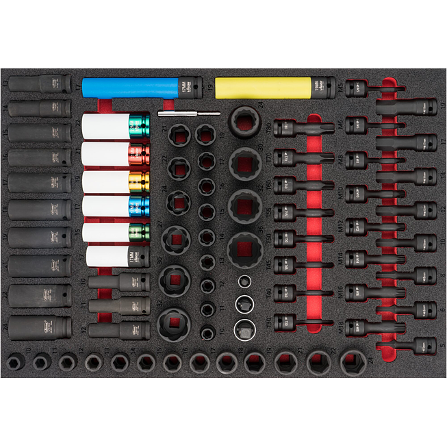 VIGOR Sada nástrčných hlavic pro rázové utahováky ∙ V6811 ∙ 80-dílný ∙ 10 – 36 · T10 – T40 ∙ Počet ks nářadí: 80