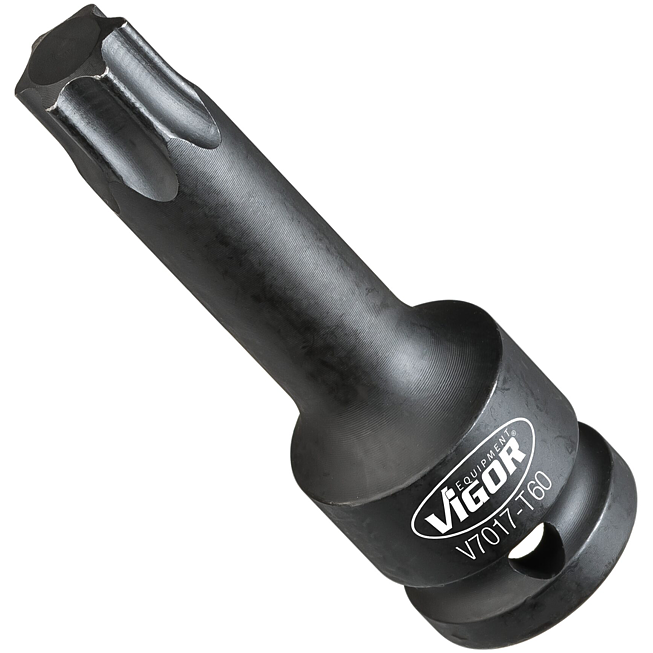 VIGOR T nástrčná hlavice pro rázový a strojový utahovák ∙ V7017-T60 ∙ 1/2 palce (12,5 mm) čtyřhran dutý ∙ Vnitřní profil TORX® ∙ Velikost T60