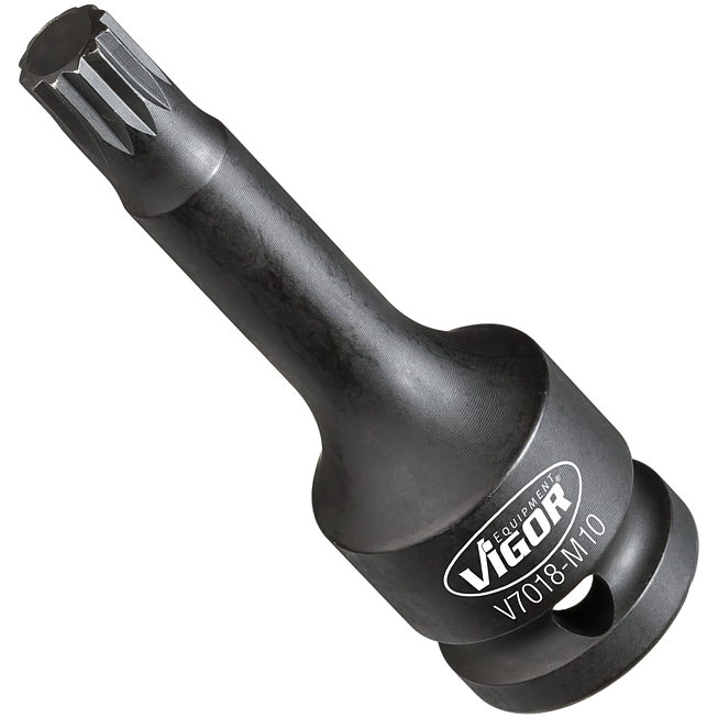 VIGOR N&aacute;strčn&aacute; hlavice (vnitřn&iacute; tis&iacute;cihran) pro r&aacute;zov&yacute; a strojov&yacute; utahov&aacute;k (XZN) ∙ V7018-M10 ∙ 1/2 palce (12,5 mm) čtyřhran dut&yacute; ∙ Vnitřn&iacute; ozuben&yacute; profil XZN ∙ Velikost M10