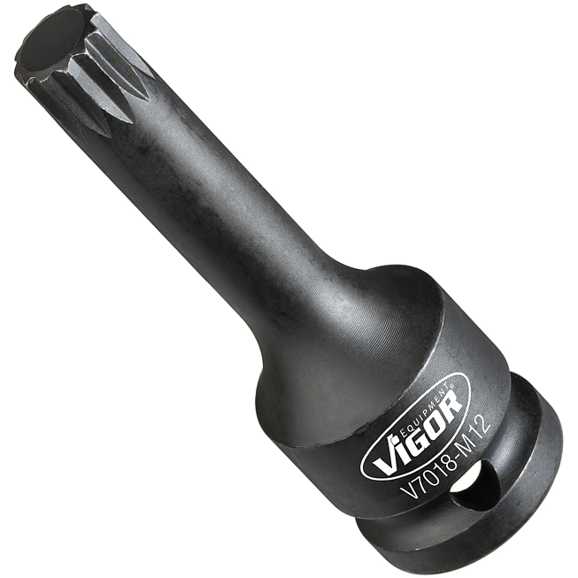 VIGOR Nástrčná hlavice (vnitřní tisícihran) pro rázový a strojový utahovák (XZN) ∙ V7018-M12 ∙ 1/2 palce (12,5 mm) čtyřhran dutý ∙ Vnitřní ozubený profil XZN ∙ Velikost M12