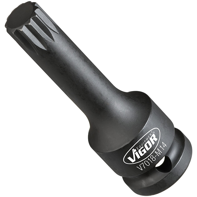 VIGOR Nástrčná hlavice (vnitřní tisícihran) pro rázový a strojový utahovák (XZN) ∙ V7018-M14 ∙ 1/2 palce (12,5 mm) čtyřhran dutý ∙ Vnitřní ozubený profil XZN ∙ Velikost M14