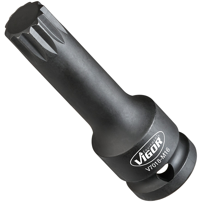 VIGOR Nástrčná hlavice (vnitřní tisícihran) pro rázový a strojový utahovák (XZN) ∙ V7018-M16 ∙ 1/2 palce (12,5 mm) čtyřhran dutý ∙ Vnitřní ozubený profil XZN ∙ Velikost M16