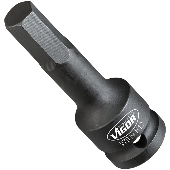 VIGOR Nástrčná hlavice (vnitřní 6hran) pro rázový a strojový utahovák ∙ V7019-H12 ∙ 1/2 palce (12,5 mm) čtyřhran dutý ∙ Profil vnitřní šestihran ∙ Velikost 12 mm