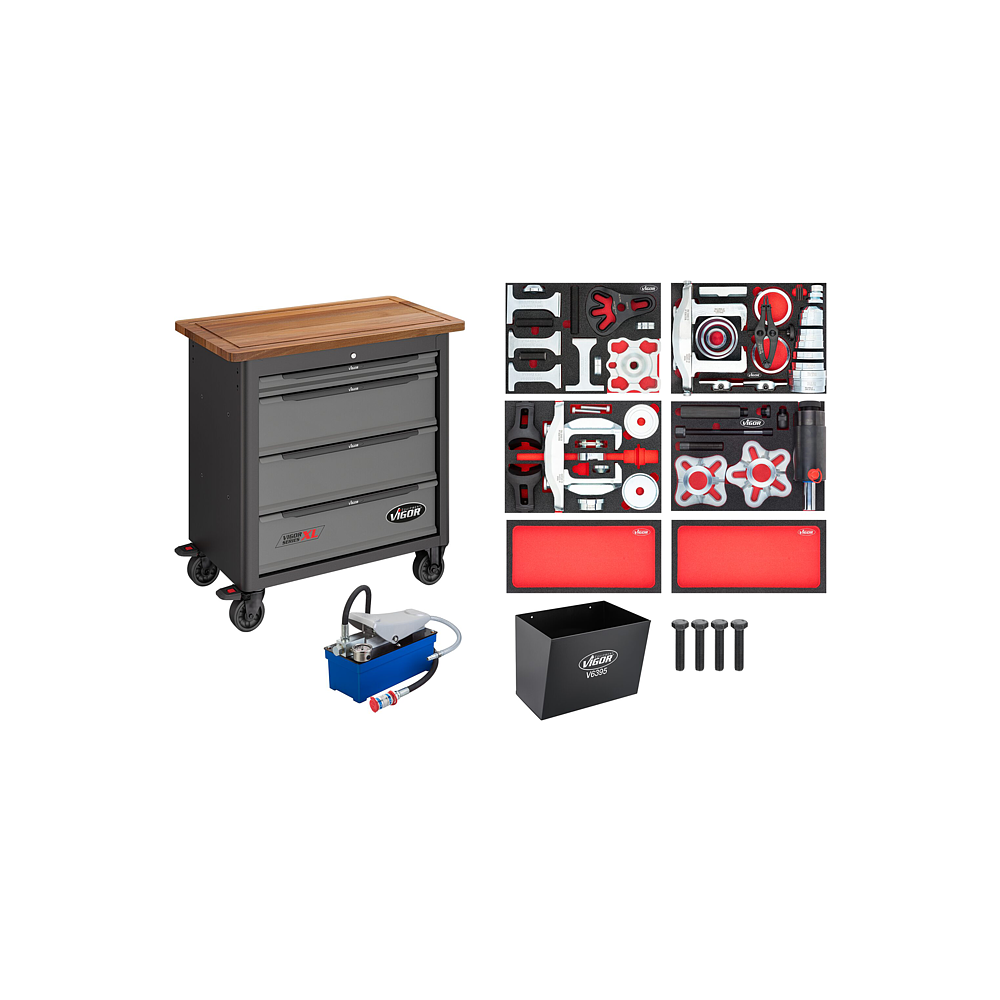 VIGOR Mobilní pracovní stůl řady XL se speciálním nářadím ∙ V7026N-2 ∙ 77-dílný ∙ Počet ks nářadí: 77