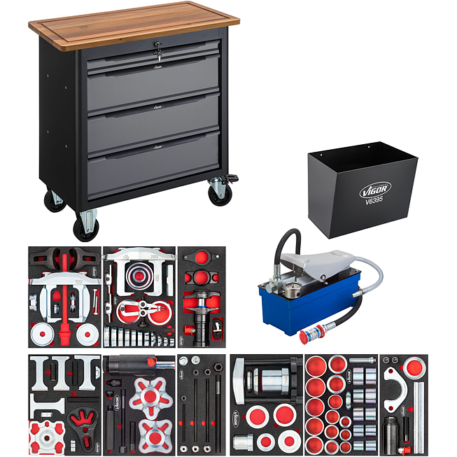 VIGOR Mobilní pracovní stůl řady XL se speciálním nářadím ∙ V7030-2 ∙ 12-dílný ∙ Počet ks nářadí: 12