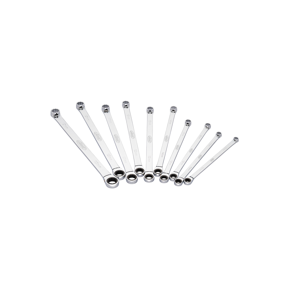 VIGOR Sada ráčnových očkových klíčů · extra dlouhých ∙ V7031 ∙ 10-dílný ∙ 10 – 19 mm ∙ Počet ks nářadí: 10