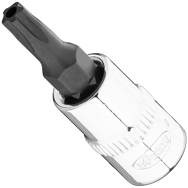 VIGOR T+ nástrčná hlavice ∙ V7037-IPR25 ∙ 1/4 palce (6,3 mm) čtyřhran dutý ∙ Vnitřní profil s 5 zaoblenými bočnicemi, s vyvrtaným čelním otvorem (podobné TORX®) ∙ Velikost T25+H