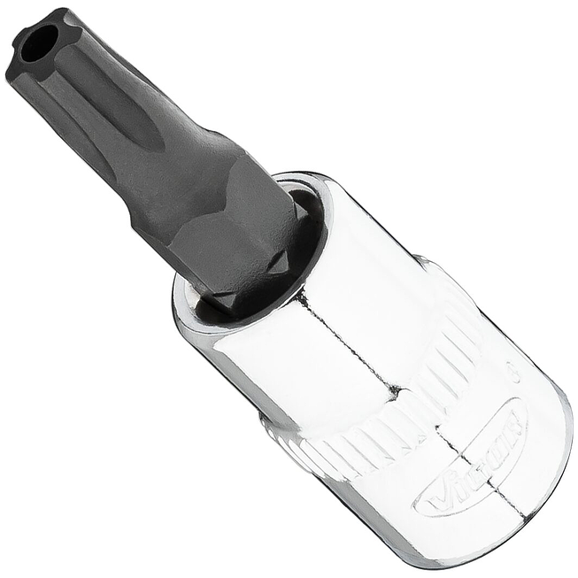 VIGOR T+ nástrčná hlavice ∙ V7037-IPR27 ∙ 1/4 palce (6,3 mm) čtyřhran dutý ∙ Vnitřní profil s 5 zaoblenými bočnicemi, s vyvrtaným čelním otvorem (podobné TORX®) ∙ Velikost T27+H