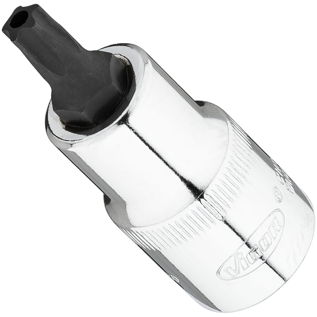 VIGOR T+ nástrčná hlavice ∙ V7055-IPR40 ∙ 1/2 palce (12,5 mm) čtyřhran dutý ∙ Vnitřní profil s 5 zaoblenými bočnicemi, s vyvrtaným čelním otvorem (podobné TORX®) ∙ Velikost T40+H