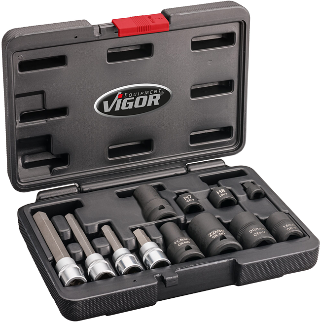 VIGOR Sada pro &scaron;rouben&iacute; brzdov&yacute;ch třmenů ∙ V7158 ∙ 12-d&iacute;ln&yacute; ∙ 7 &ndash; 22 mm ∙ Počet ks n&aacute;řad&iacute;: 12