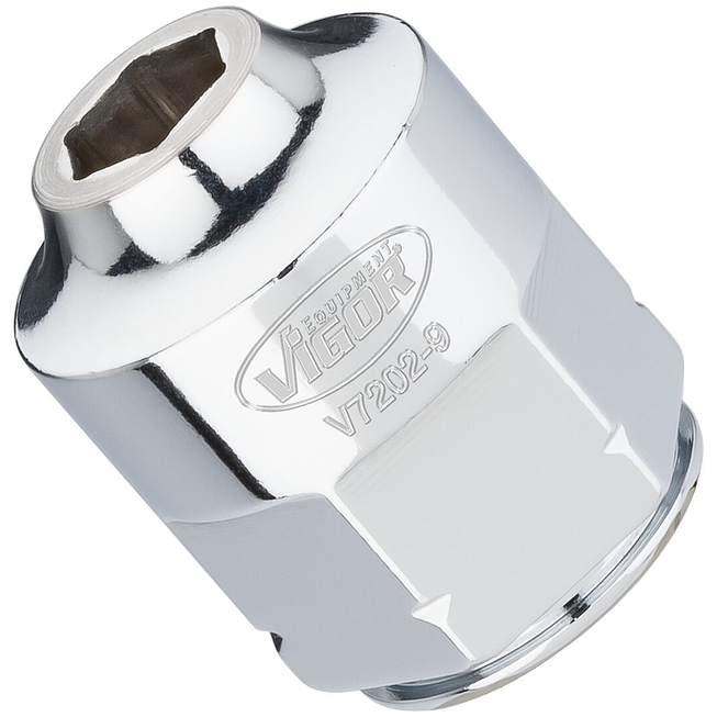VIGOR Nástrčná hlavice šestihran ∙ superplochá ∙ V7202-9 ∙ 1/2 palce (12,5 mm) čtyřhran dutý ∙ Profil vnější šestihran ∙ Velikost 9 mm
