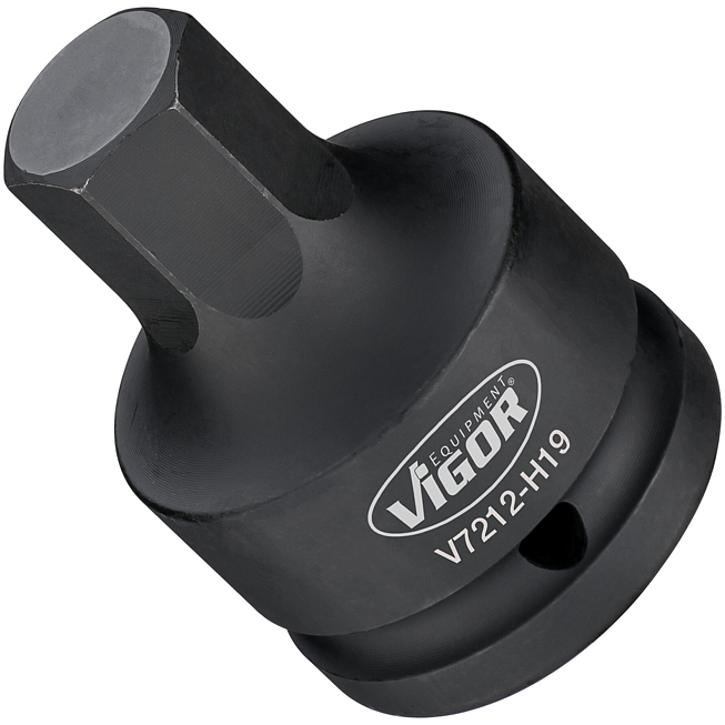 VIGOR Nástrčná hlavice (vnitřní 6hran) pro rázový a strojový utahovák ∙ V7212-H19 ∙ 3/4 palce (20 mm) čtyřhran dutý ∙ Profil vnitřní šestihran ∙ Velikost 19 mm