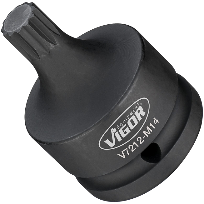 VIGOR Nástrčná hlavice (vnitřní 6hran) pro rázový a strojový utahovák ∙ V7212-M14 ∙ 3/4 palce (20 mm) čtyřhran dutý ∙ Vnitřní ozubený profil XZN ∙ Velikost M14