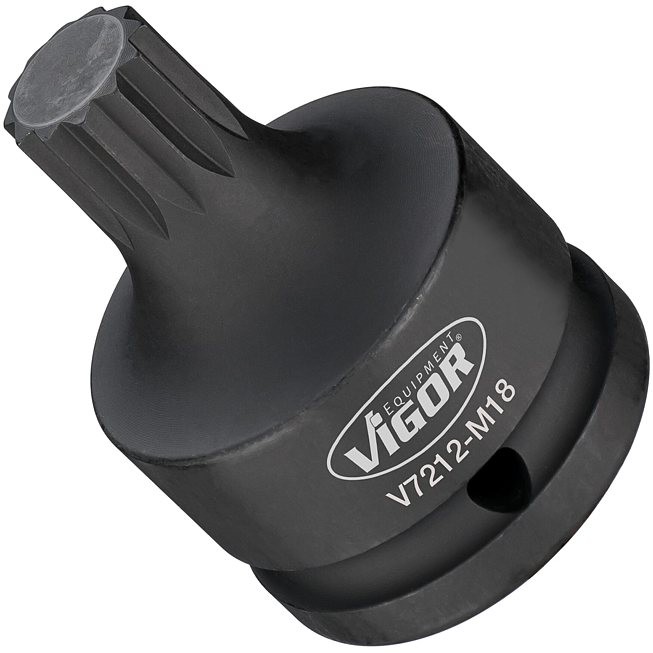 VIGOR Nástrčná hlavice (vnitřní 6hran) pro rázový a strojový utahovák ∙ V7212-M18 ∙ 3/4 palce (20 mm) čtyřhran dutý ∙ Vnitřní ozubený profil XZN ∙ Velikost M18