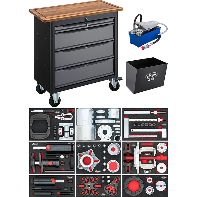 VIGOR Mobilní pracovní stůl řady XL se speciálním nářadím ∙ V7276-2 ∙ 12-dílný ∙ Počet ks nářadí: 12