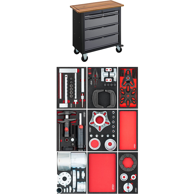 VIGOR Mobilní pracovní stůl řady XL se speciálním nářadím ∙ V7280 ∙ 12-dílný ∙ Počet ks nářadí: 12