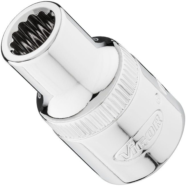 VIGOR N&aacute;strčn&aacute; hlavice dvojit&yacute; &scaron;estihran ∙ V7512-9 ∙ 1/2 palce (12,5 mm) čtyřhran dut&yacute; ∙ Vněj&scaron;&iacute; dvojit&yacute; &scaron;estihran profil ∙ Velikost 9 mm