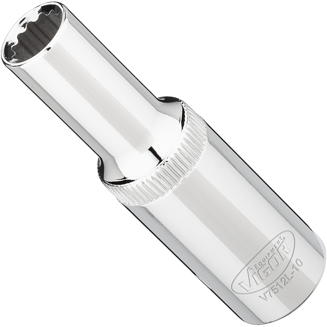 VIGOR N&aacute;strčn&aacute; hlavice dvojit&yacute; &scaron;estihran ∙ dlouh&aacute; ∙ V7512L-10 ∙ 1/2 palce (12,5 mm) čtyřhran dut&yacute; ∙ Vněj&scaron;&iacute; dvojit&yacute; &scaron;estihran profil ∙ Velikost 10 mm