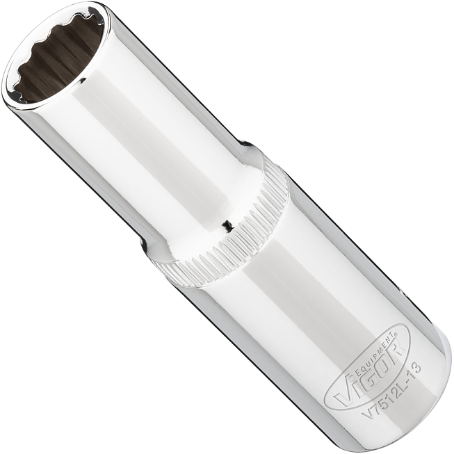 VIGOR N&aacute;strčn&aacute; hlavice dvojit&yacute; &scaron;estihran ∙ dlouh&aacute; ∙ V7512L-13 ∙ 1/2 palce (12,5 mm) čtyřhran dut&yacute; ∙ Vněj&scaron;&iacute; dvojit&yacute; &scaron;estihran profil ∙ Velikost 13 mm