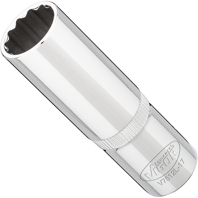 VIGOR Nástrčná hlavice dvojitý šestihran ∙ dlouhá ∙ V7512L-17 ∙ 1/2 palce (12,5 mm) čtyřhran dutý ∙ Vnější dvojitý šestihran profil ∙ Velikost 17 mm