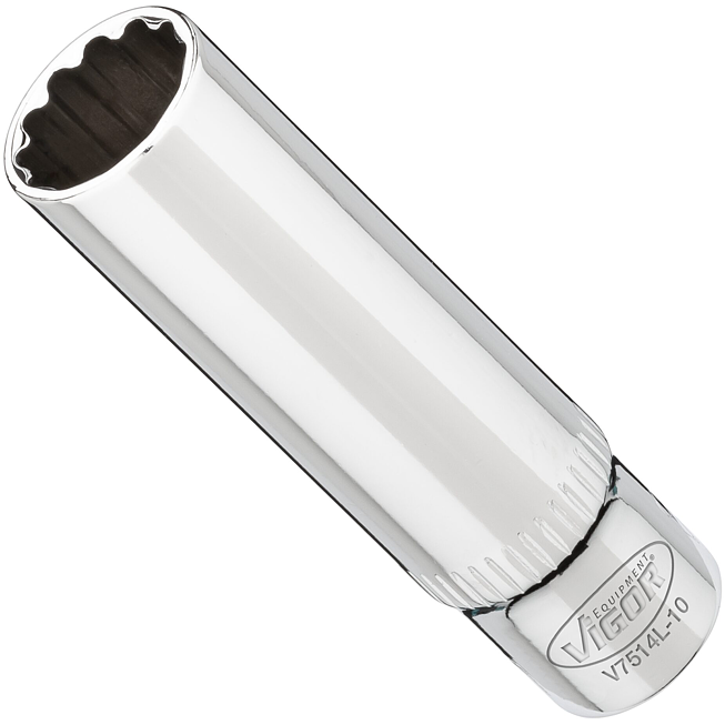 VIGOR Nástrčná hlavice dvojitý šestihran ∙ dlouhá ∙ V7514L-10 ∙ 1/4 palce (6,3 mm) čtyřhran dutý ∙ Vnější dvojitý šestihran profil ∙ Velikost 10 mm