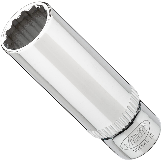 VIGOR Nástrčná hlavice dvojitý šestihran ∙ dlouhá ∙ V7514L-12 ∙ 1/4 palce (6,3 mm) čtyřhran dutý ∙ Vnější dvojitý šestihran profil ∙ Velikost 12 mm