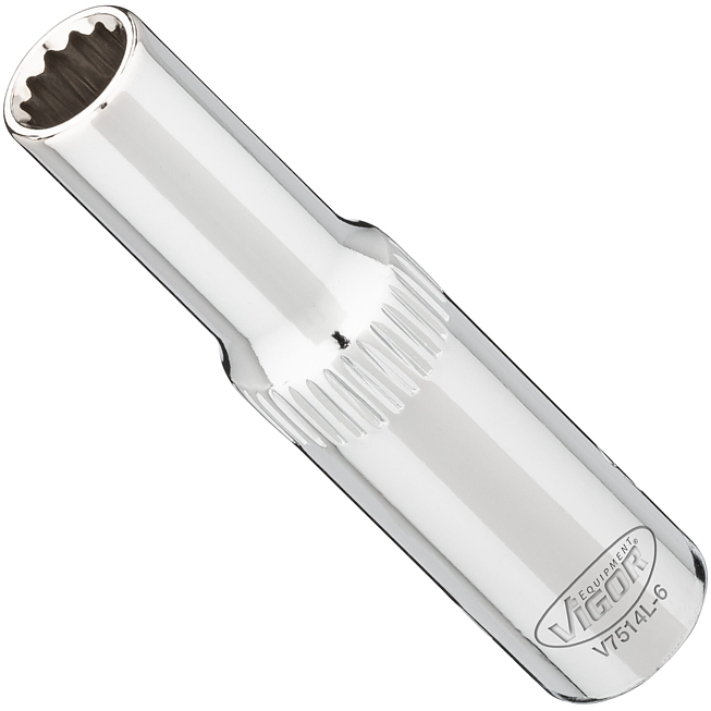 VIGOR Nástrčná hlavice dvojitý šestihran ∙ dlouhá ∙ V7514L-6 ∙ 1/4 palce (6,3 mm) čtyřhran dutý ∙ Vnější dvojitý šestihran profil ∙ Velikost 6 mm