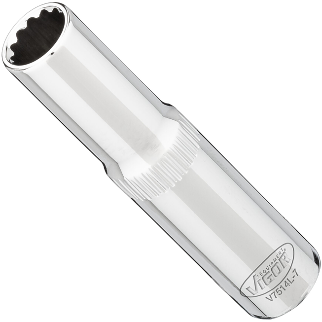 VIGOR Nástrčná hlavice dvojitý šestihran ∙ dlouhá ∙ V7514L-7 ∙ 1/4 palce (6,3 mm) čtyřhran dutý ∙ Vnější dvojitý šestihran profil ∙ Velikost 7 mm