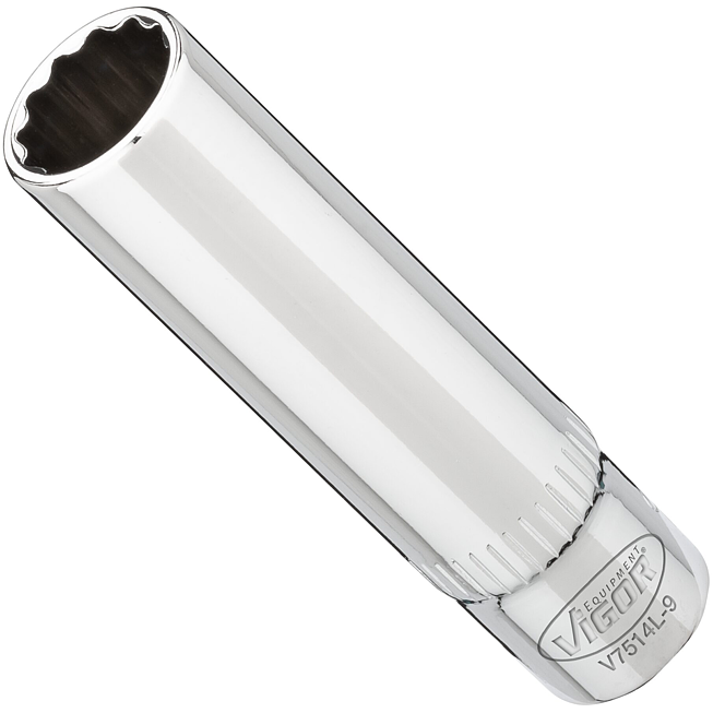 VIGOR Nástrčná hlavice dvojitý šestihran ∙ dlouhá ∙ V7514L-9 ∙ 1/4 palce (6,3 mm) čtyřhran dutý ∙ Vnější dvojitý šestihran profil ∙ Velikost 9 mm