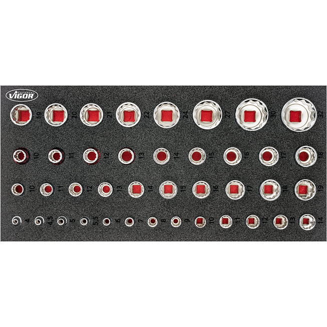 VIGOR Sada n&aacute;strčn&yacute;ch hlavic s dvojit&yacute;m &scaron;estihranem ∙ V7520 ∙ 42-d&iacute;ln&yacute; ∙ 4 &ndash; 32 mm ∙ Počet ks n&aacute;řad&iacute;: 42