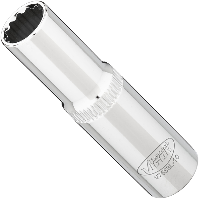 VIGOR N&aacute;strčn&aacute; hlavice dvojit&yacute; &scaron;estihran ∙ dlouh&aacute; ∙ V7538L-10 ∙ 3/8 palce (10 mm) čtyřhran dut&yacute; ∙ Vněj&scaron;&iacute; dvojit&yacute; &scaron;estihran profil ∙ Velikost 10 mm
