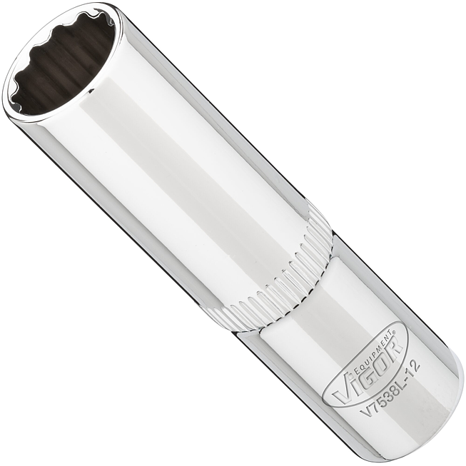 VIGOR Nástrčná hlavice dvojitý šestihran ∙ dlouhá ∙ V7538L-12 ∙ 3/8 palce (10 mm) čtyřhran dutý ∙ Vnější dvojitý šestihran profil ∙ Velikost 12 mm