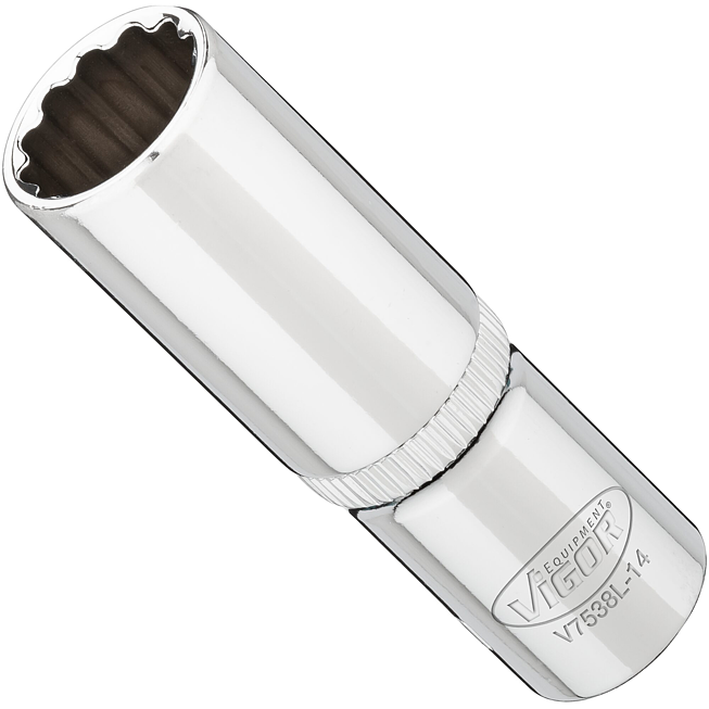 VIGOR Nástrčná hlavice dvojitý šestihran ∙ dlouhá ∙ V7538L-14 ∙ 3/8 palce (10 mm) čtyřhran dutý ∙ Vnější dvojitý šestihran profil ∙ Velikost 14 mm