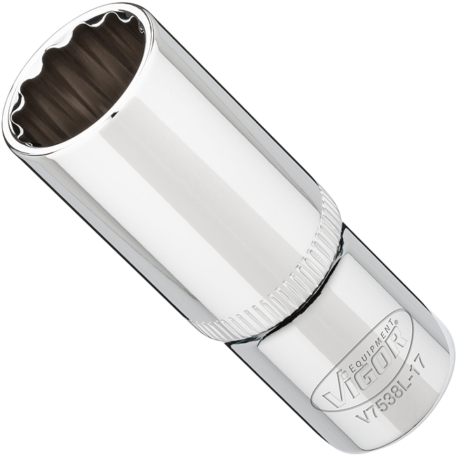 VIGOR Nástrčná hlavice dvojitý šestihran ∙ dlouhá ∙ V7538L-17 ∙ 3/8 palce (10 mm) čtyřhran dutý ∙ Vnější dvojitý šestihran profil ∙ Velikost 17 mm